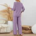 thumbnail image 4 of 2 Piece Fall Outfits for Women Ribbed Knit 3/4 Sleeve Top and Wide Leg Pant Set with Pockets Casual Loungewear (XL, Purple), 4 of 6