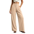 thumbnail image 6 of Mifsaly Casual Dress Pants for Women High Waisted Pleated Wide Leg Trousers Button Front Business Casual Work Slacks with Pockets Beige,L, 6 of 6