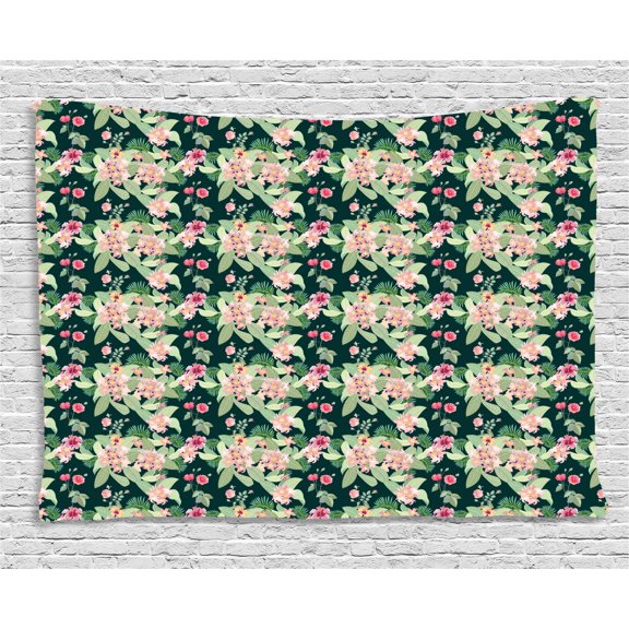 Magnolia Tapestry, Botanical Garden Art Design with Hibiscus and Tropical Flowers Artistic Spring, Wall Hanging for Bedroom Living Room Dorm Decor, 60W X 40L Inches, Multicolor, by Ambesonne