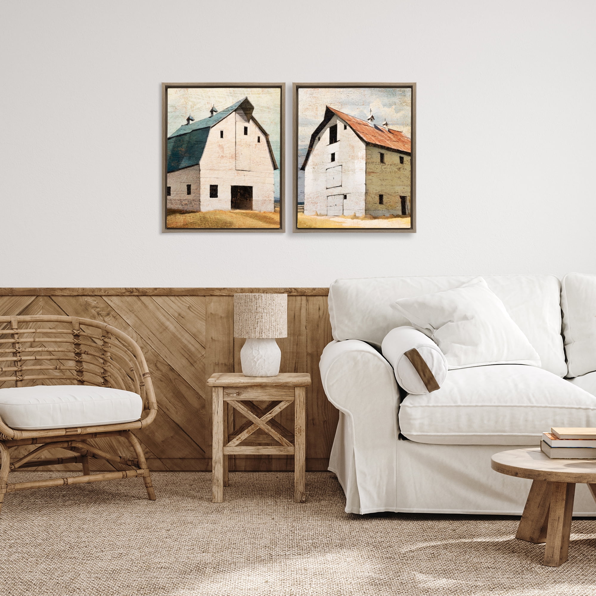 Stupell Industries Rustic Big Barns 2 Piece Brown Framed Floater Canvas Set, design by Susan Jill