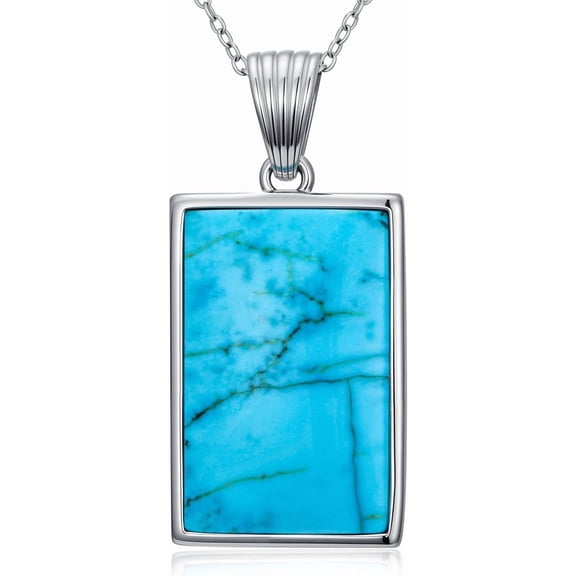 THOYAS Natural Turquoise Rectangle Pendant Necklace for Women 925 Sterling Silver Genuine Turquoise Jewelry Gifts for Her