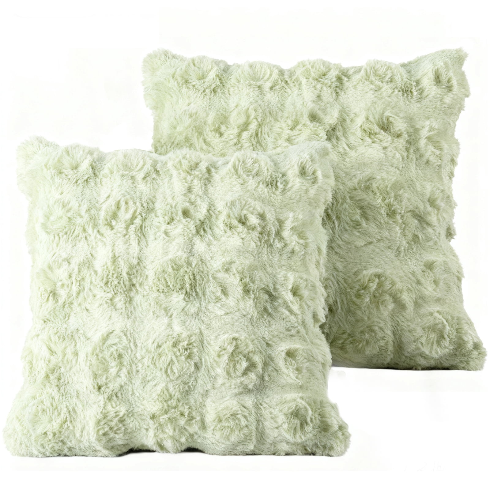Sanmadrola Pillow Covers 18x18 Fluffy Faux Rabbit Fur Decorative Throw Pillows Case, Shaggy Decorative Cushion Covers for Sofa, Bedroom, Living Room, Cozy Home Décor, Set of 2