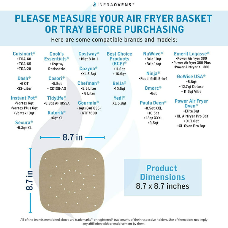 Air Fryer Liners Compatible with Bella, Chefman, Comfee, Cosori