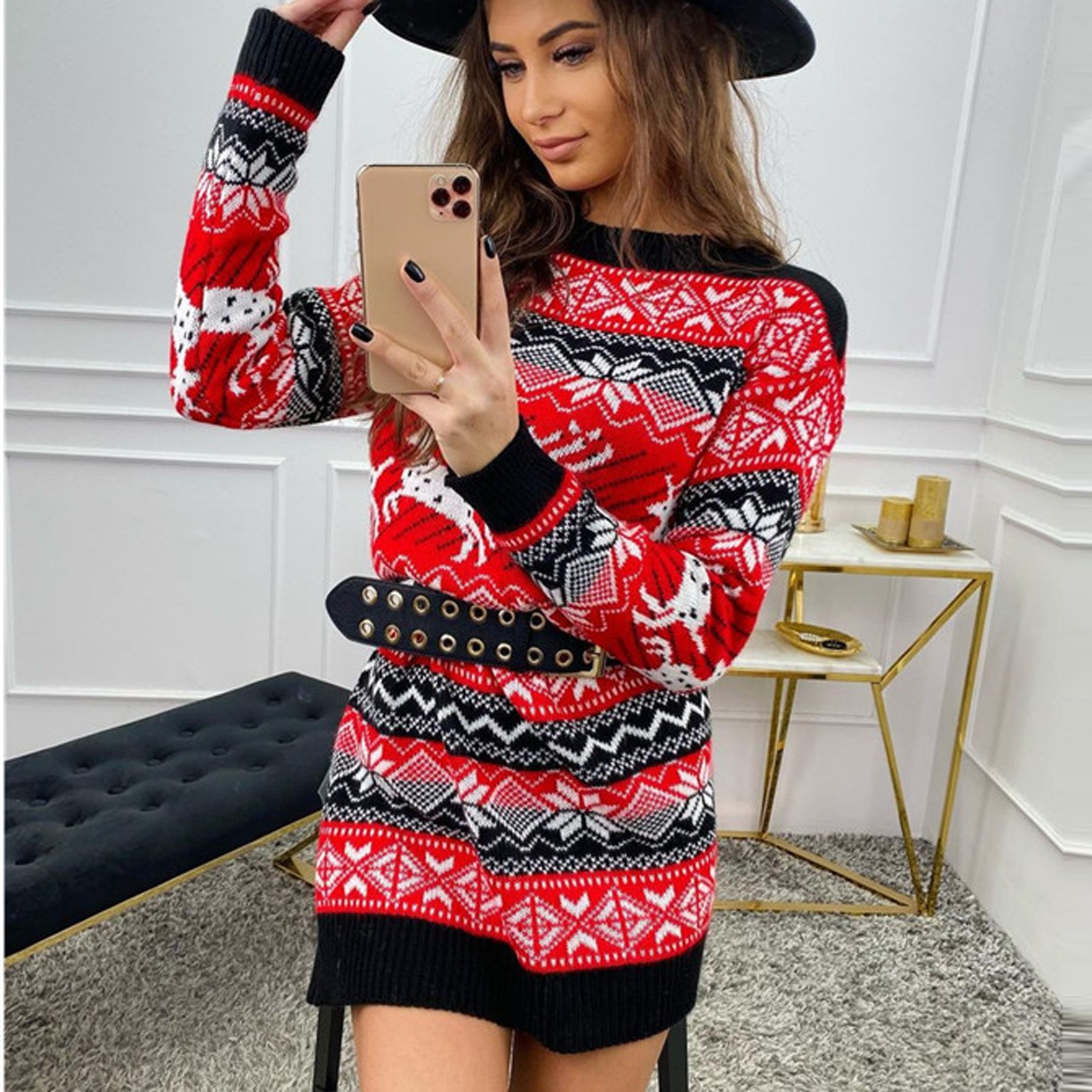 Long Sleeve Round Neck Sweater Dress 