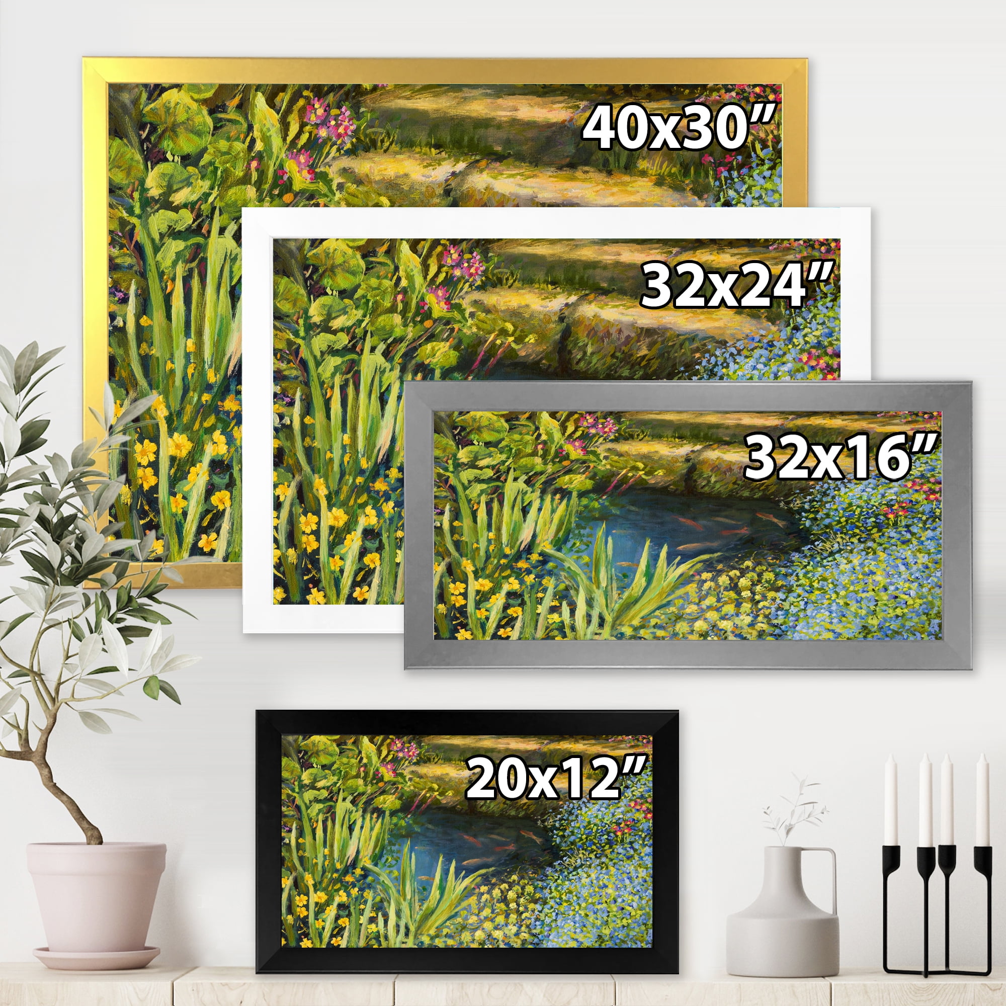 Designart 'Colorful Silence Flowers At The Lake Side' Lake House Framed Art Print