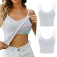 thumbnail image 2 of Ruyang 2pcs Women Summer Tank Tops Adjustable Strap Sleeveless Basic Solid Camisole V Neck Camisole With Built In Padded Bra Vest, 2 of 5