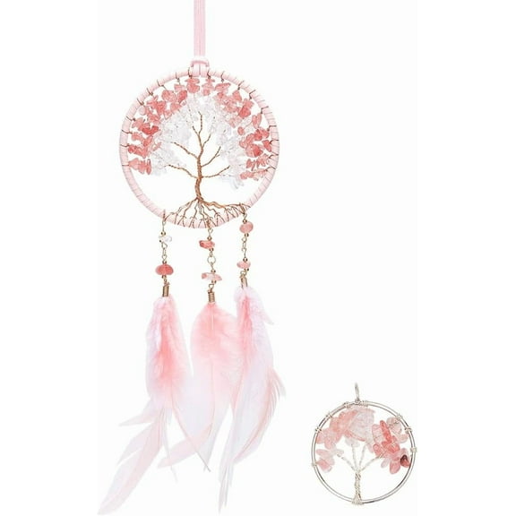 1 PC Dream Catcher Feather Dream Catchers Beads Small Tree of Life Dream Catchers Chakras Catchers for Rear-View Mirror Hanging Bedroom Decor harm for Room Decor Festival Gift Pink Silver