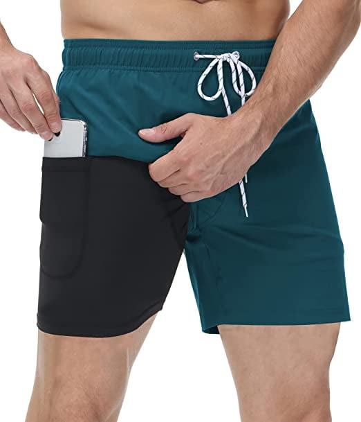 YuKaiChen Mens Swim Trunks with Compression Liner 2 in 1 QuickDry