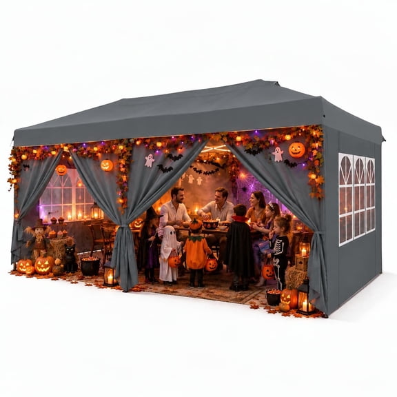 SANOPY 10' x 20' Pop Up Canopy Tent with Air Vent, Removable Sidewalls & Reflective Strips, Outdoor Instant Shelter Gazebo for Party, Camping, Beach, Market, Gray