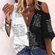 thumbnail image 2 of Camisa sexy de verano para mujer Blusa con hombros descubiertos Blusa con estampado de cremallera de media manga OAVQHLG3B Store  lin121212, 2 of 4