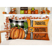 LONGRV Fall Decor Pillow Covers 18x18 Set of 4 Thanksgiving Buffalo Check Pumpkin Farmhouse Decorations Happy Fall Yall Outdoor Autumn Pillows Decorative Throw Cushion Case