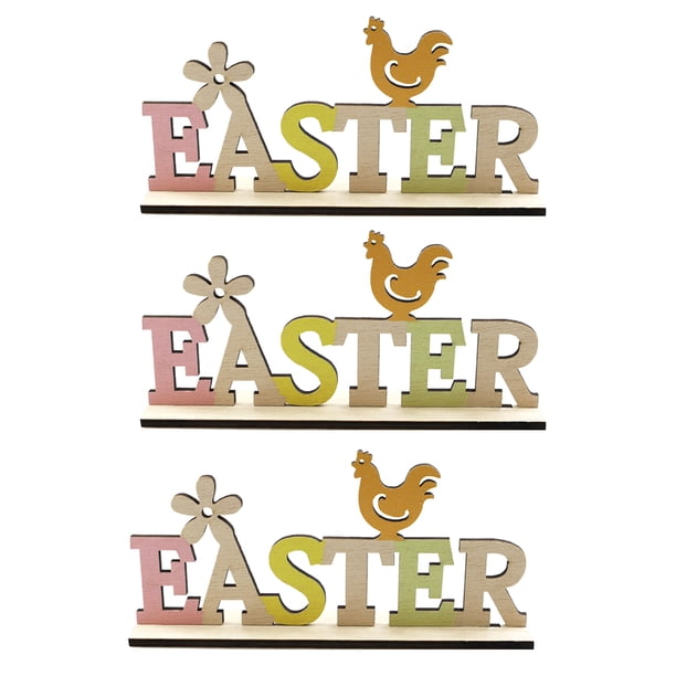 Matsuzay 3 piezas de cartel de del día de Pascua borde liso forma de letra inglesa adornos de rodajas de multicolores etiquetas de álbum de Artesanía Matsuzay HA028580-00