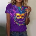 thumbnail image 2 of Erwazi Mardi Gras T-Shirt for Women Graphic Printed Short Sleeve Crew Neck Carnival Party Shirt Top, 2 of 6