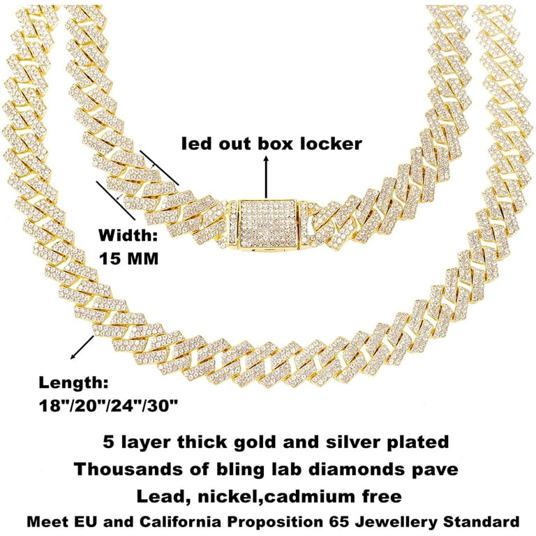 HH Bling Empire Men's Iced Out Cuban Link Chain Necklace Bracelet