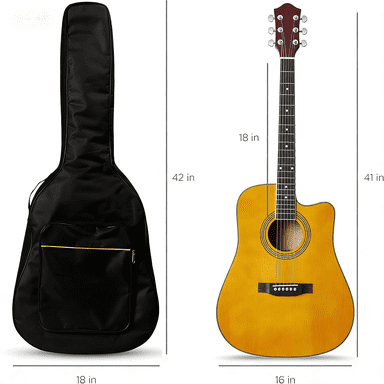 HarmonyStrings 41in Beginner Acoustic Guitar Full Size All Wood Cutaway Guitar Starter Set w/Case, Strap, Capo, Strings Aged Natural