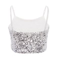 thumbnail image 2 of Doomiva Kids Girls Sequins Spaghetti Straps Crop Tank Top Sleeveless Camisole Modern Jazz Hip Hop Performance Vest Shirt A Silver 170, 2 of 7