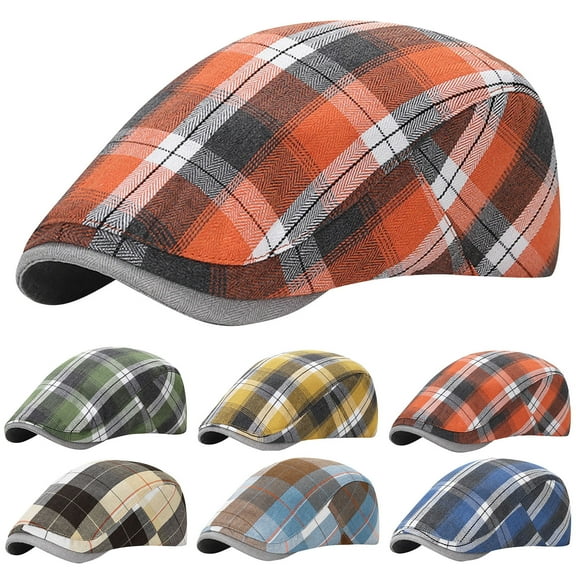 SGFCWSX Men's Hats,Winter Thick Knit Check Outdoor Cap Orange Free Size