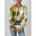 thumbnail image 5 of Women'S Floral Dressy Casual V Neck Button Down Shirts Lantern Long Sleeve Boho Chiffon Fall Tops Green Yellow S, 5 of 8