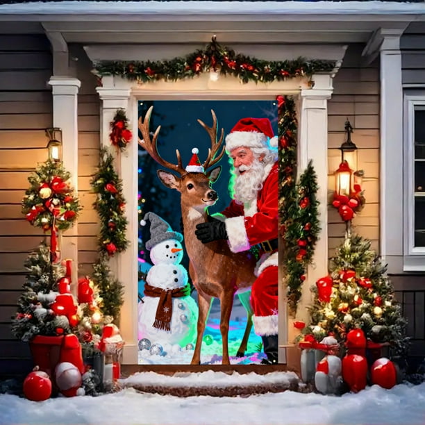 Tapiz Navideño de Tela para Puerta, 35 X 71 Pulgadas, Poliéster, para Colgar En La Puerta, Decoración Navideña para Fiestas de Invierno, para Interiores y Exteriores, para Escuelas, Aulas, Cumpleaños