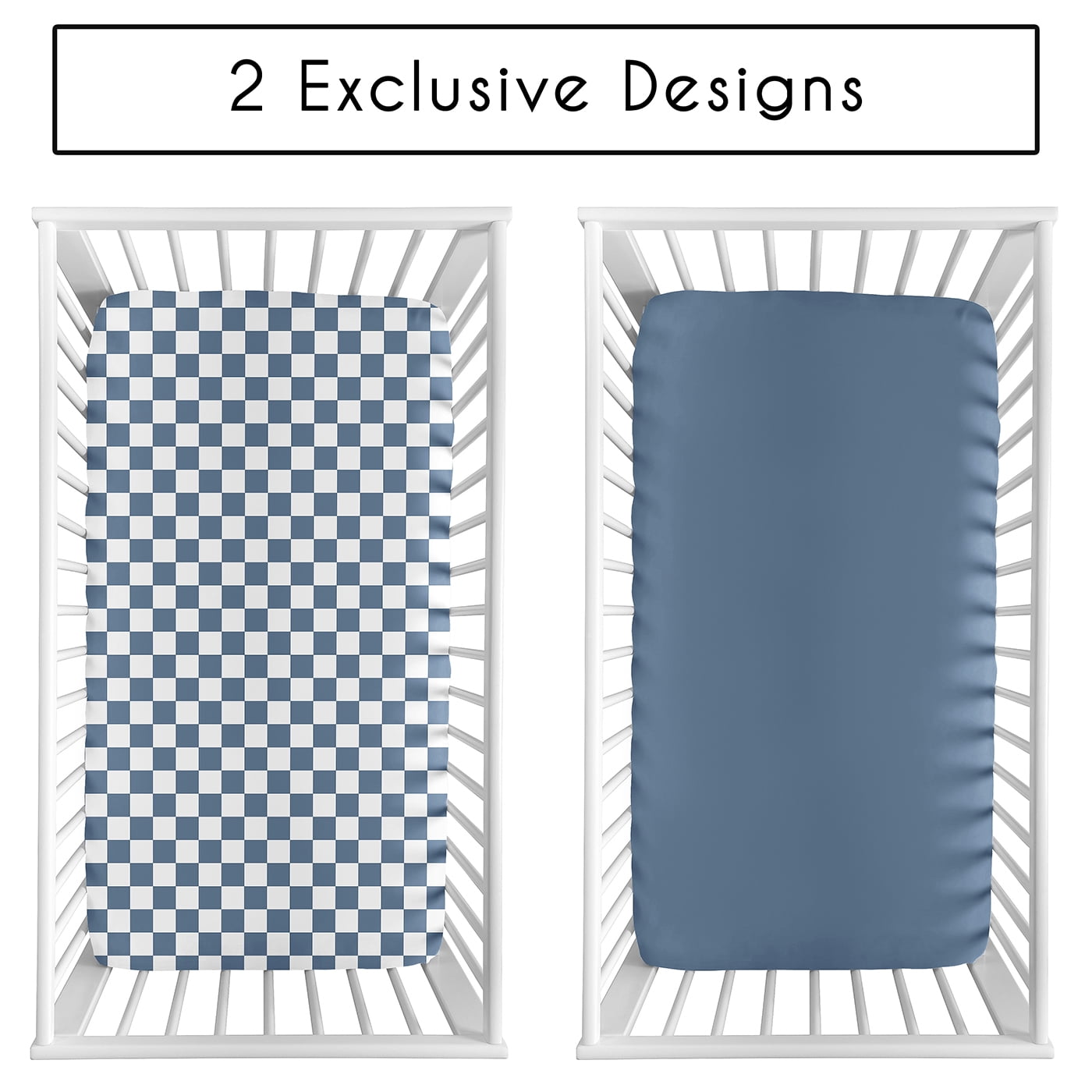 Sweet Jojo Designs Blue Gingham Checkered Plaid Boy Fitted Crib Sheets Set 2 Piece