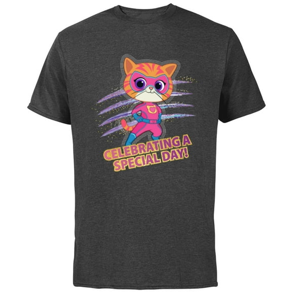 Disney Junior SuperKitties Celebrating Special Day Birthday - Short Sleeve Cotton T-Shirt for Adults - Customized-Charcoal