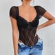 thumbnail image 5 of Mujeres Encaje malla bodysuit V Masajeadores de cuello manga corta ver a través de una pieza adelgazamiento bodysuit para fiestas clubes fechas s negro, 5 of 8