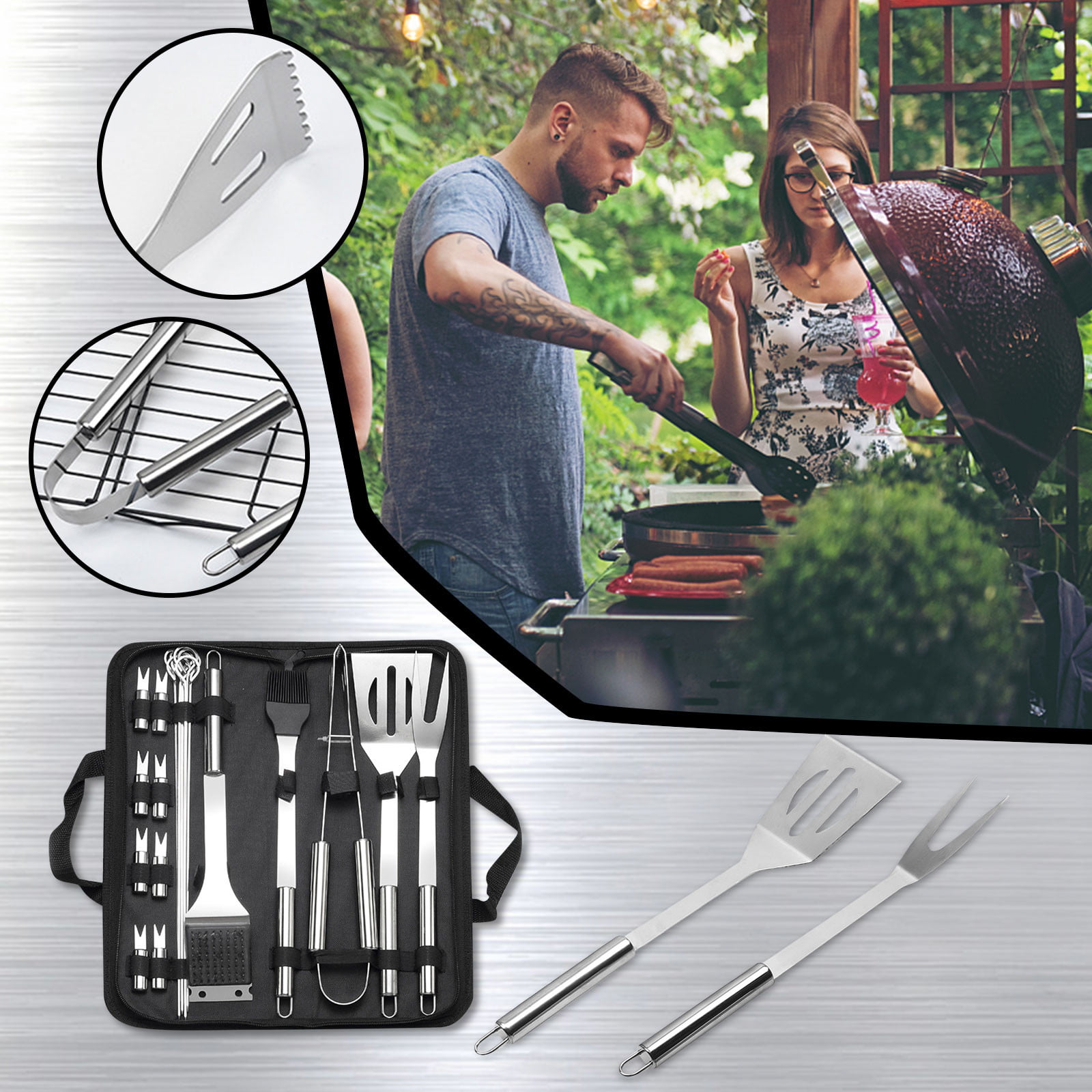 20 PCS Stainless Steel BBQ Barbecue Set Utensil Outdoor Cooking Grill Tools Kit 