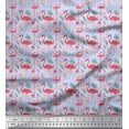 thumbnail image 1 of Soimoi Blue Cotton Poplin Fabric Monstera Leaves,Peach Floral & Flamingo Bird Printed Craft Fabric by The Yard 56 Inch Wide, 1 of 1