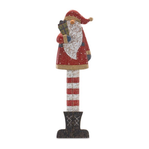Melrose 30" Tall Wooden Santa with Present Christmas Tabletop Decoration