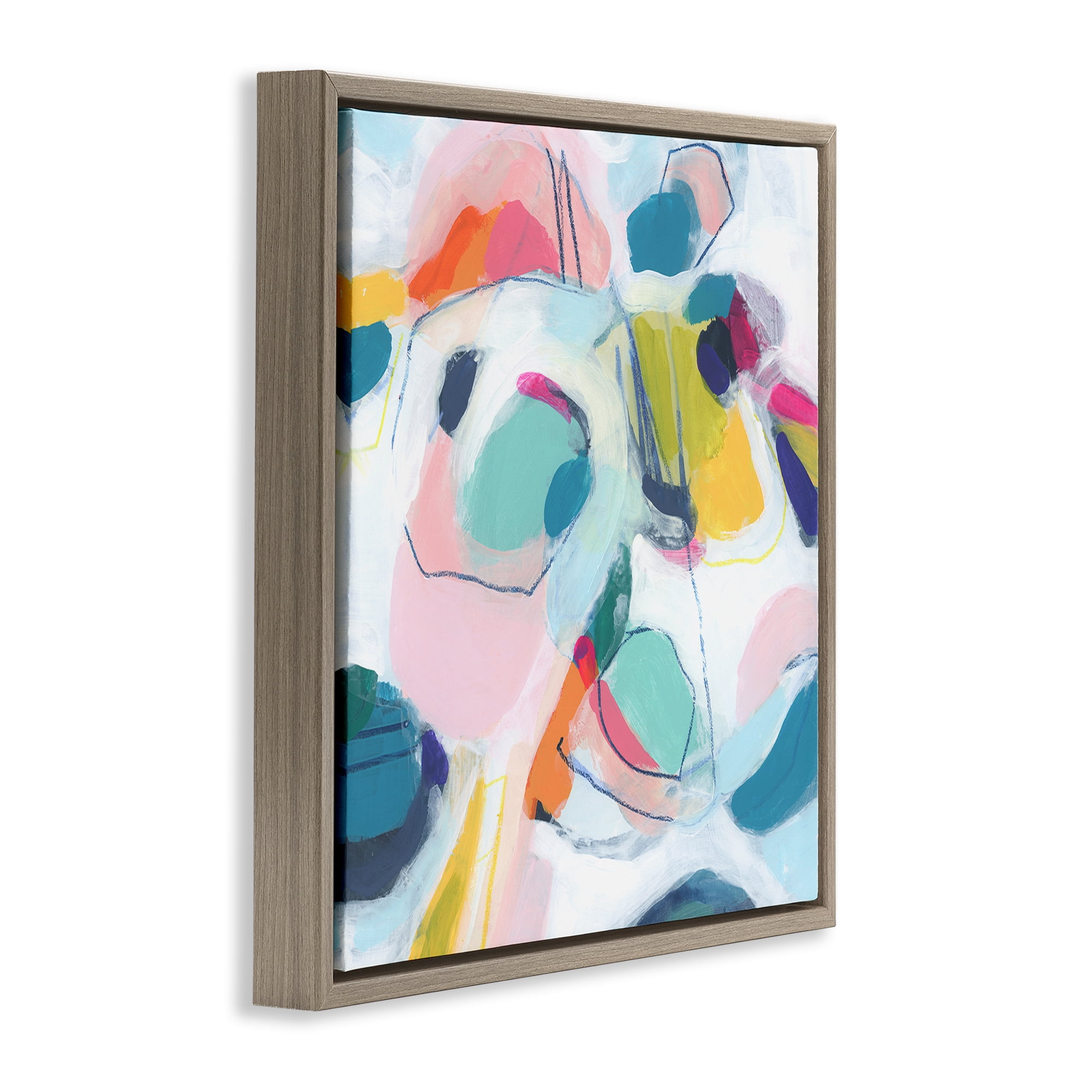 Stupell Industries Whimsical Shapes Abstraction Abstract Painting Brown Floater Framed Canvas Art Print Wall Art, 18 x 18