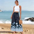 thumbnail image 4 of Womens Beach Wide Leg Pants Elastic High Waist Ties Ruffle Hem Flowy Palazzo Pants with Pockets Dark Blue L, 4 of 5