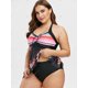 thumbnail image 3 of Más el tamaño de impresión de la flor Halter Swimdress cinchado Rosegal Camisetas sin mangas de talla grande, 3 of 5