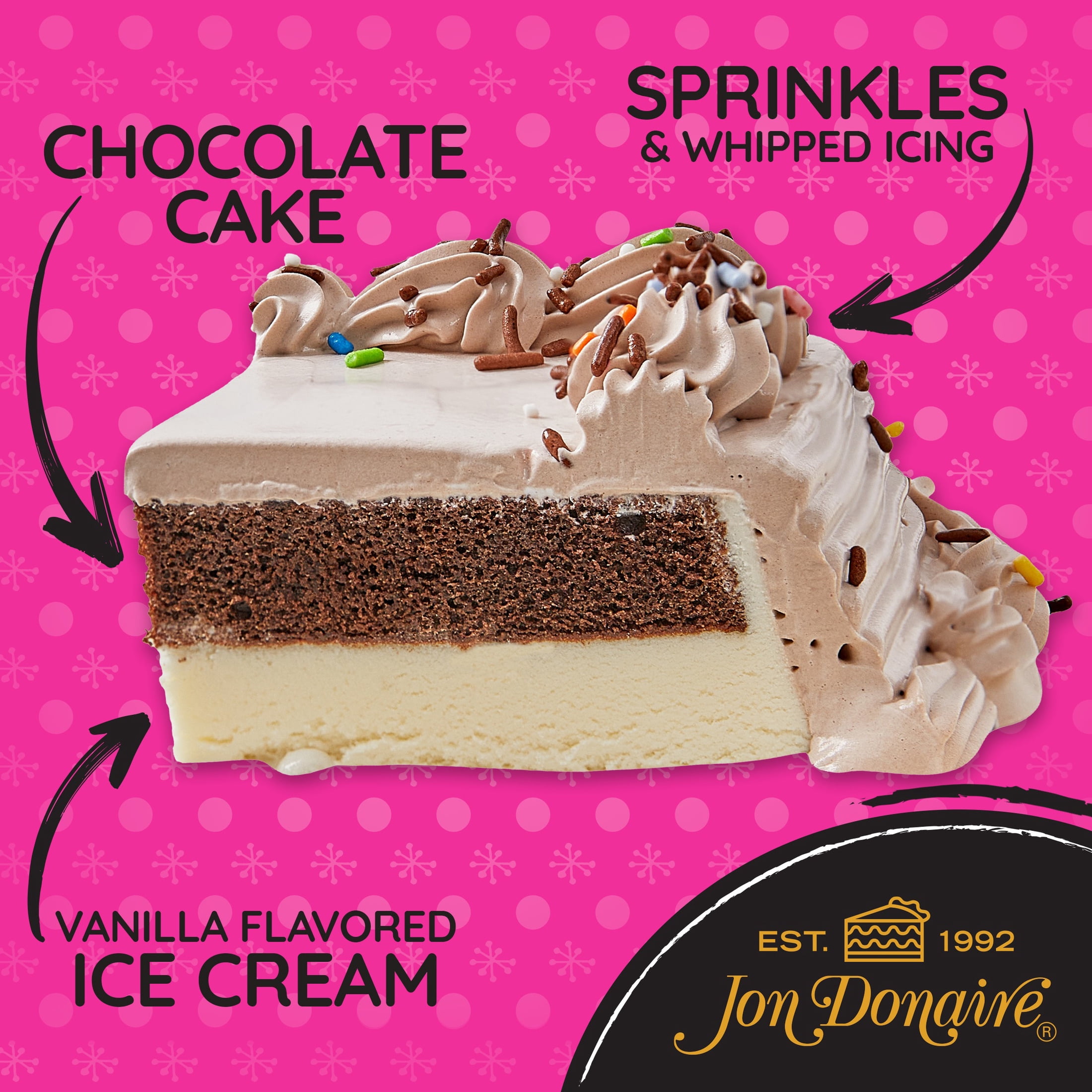 Jon Donaire 1/4 Sheet Ice Cream Cake, Vanilla Ice Cream & Chocolate Cake, Serves 18