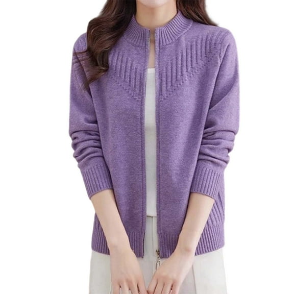 TIANZEN Knit Sweater Coat Short Zip Up Cardigan Semi High Neck Loose Fit Pure Color Soft Yarn Outerwear Top Cardigan Print Leopard Print Button down Cardigan Knit Cardigans