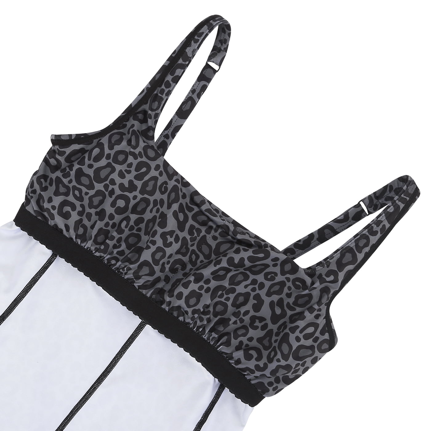 HDE Women Workout Dress Built in Shorts Sleeveless Athletic Sport Dress Black Leopard w/Bra XS