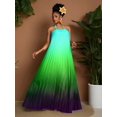 thumbnail image 6 of Multicolor Ombre Halter Neck Pleated Maxi Dress For Women Spring Summer, 6 of 8
