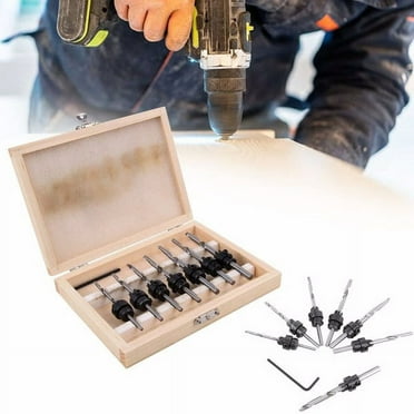 Countersink Drill Bits Set 7PCS Counter Sink Bit for Wood High Speed Steel, Woodworking Carpentry Reamer with 1 Hex Key Wrench and Wooden Box
