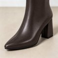 thumbnail image 4 of HAPIMO Women Ankle Boots Pointed Toe Chunky Block Heel V‑shaped Top Opening Zipper Faux Leather For Dating Dinner And Daily City Outings Brown 36, 4 of 7