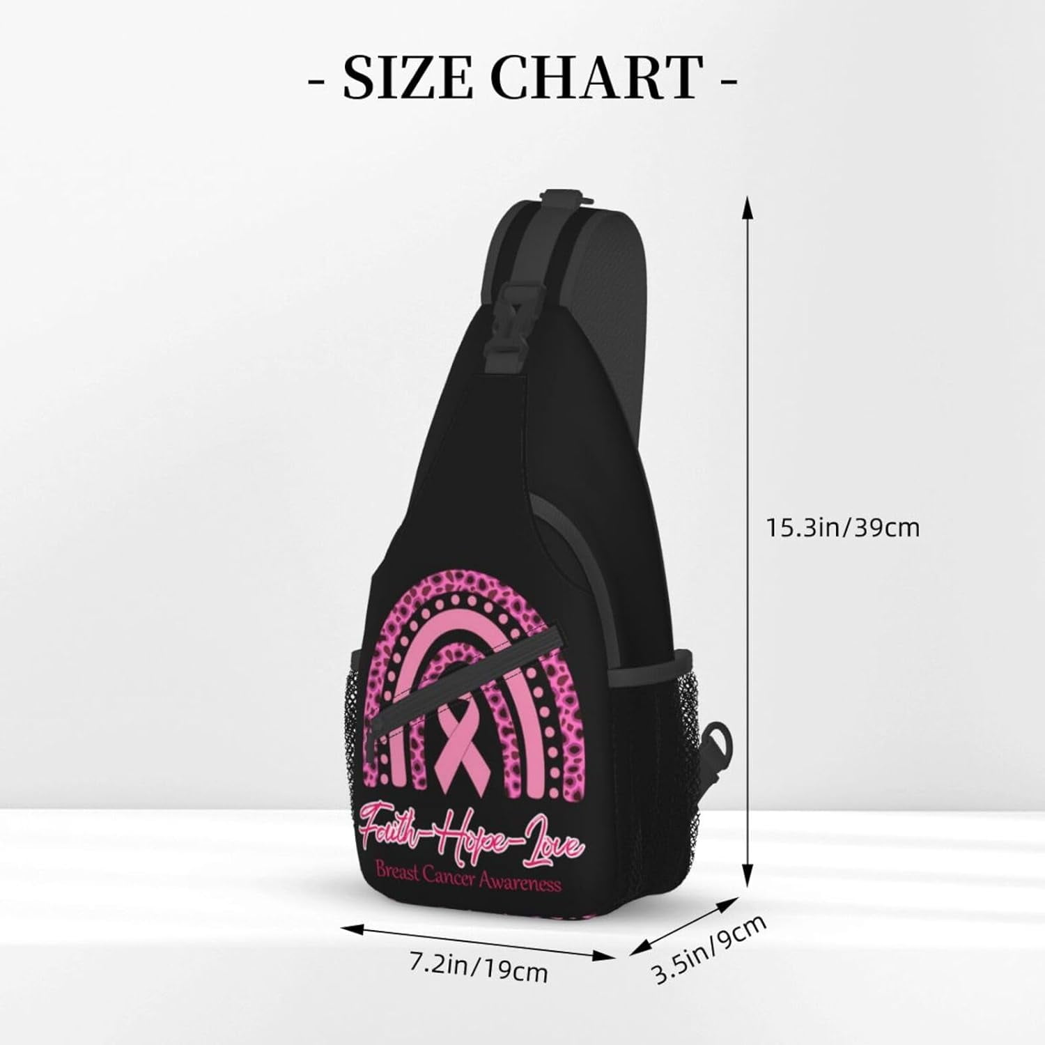 Breast Cancer Awareness Faith Love Hope Rainbow Sling Bag Crossbody Hiking Travel Chest Bags Backpack Shoulder Daypack for Women Men
