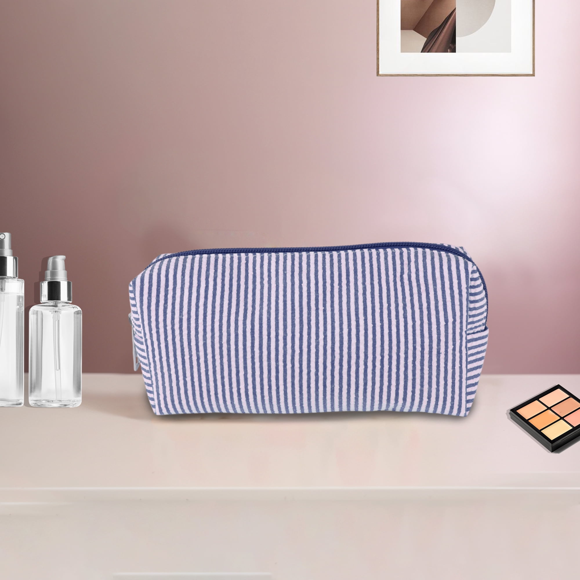 Unique Bargains 1 Pc Lady Portable Rectangle Makeup Bag for Travel Navy