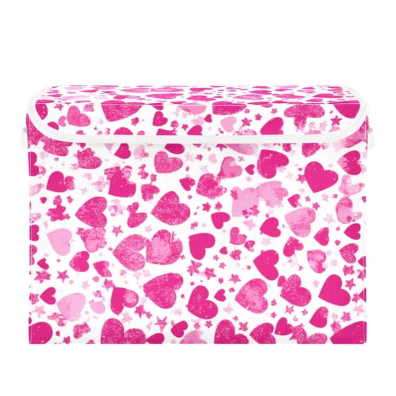 Pink Hearts All over The Screen Large Storage Bins with Linen Collapsible Lid Storage Box 16.7 x 12.6 x 11.8in