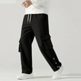 thumbnail image 3 of Havenre Men Wide Leg Sweatpants Drawstring High Waist Baggy Cargo Pants Casual Button Side Slit Running Athletic Jogger Trousers with Pockets Black L, 3 of 6