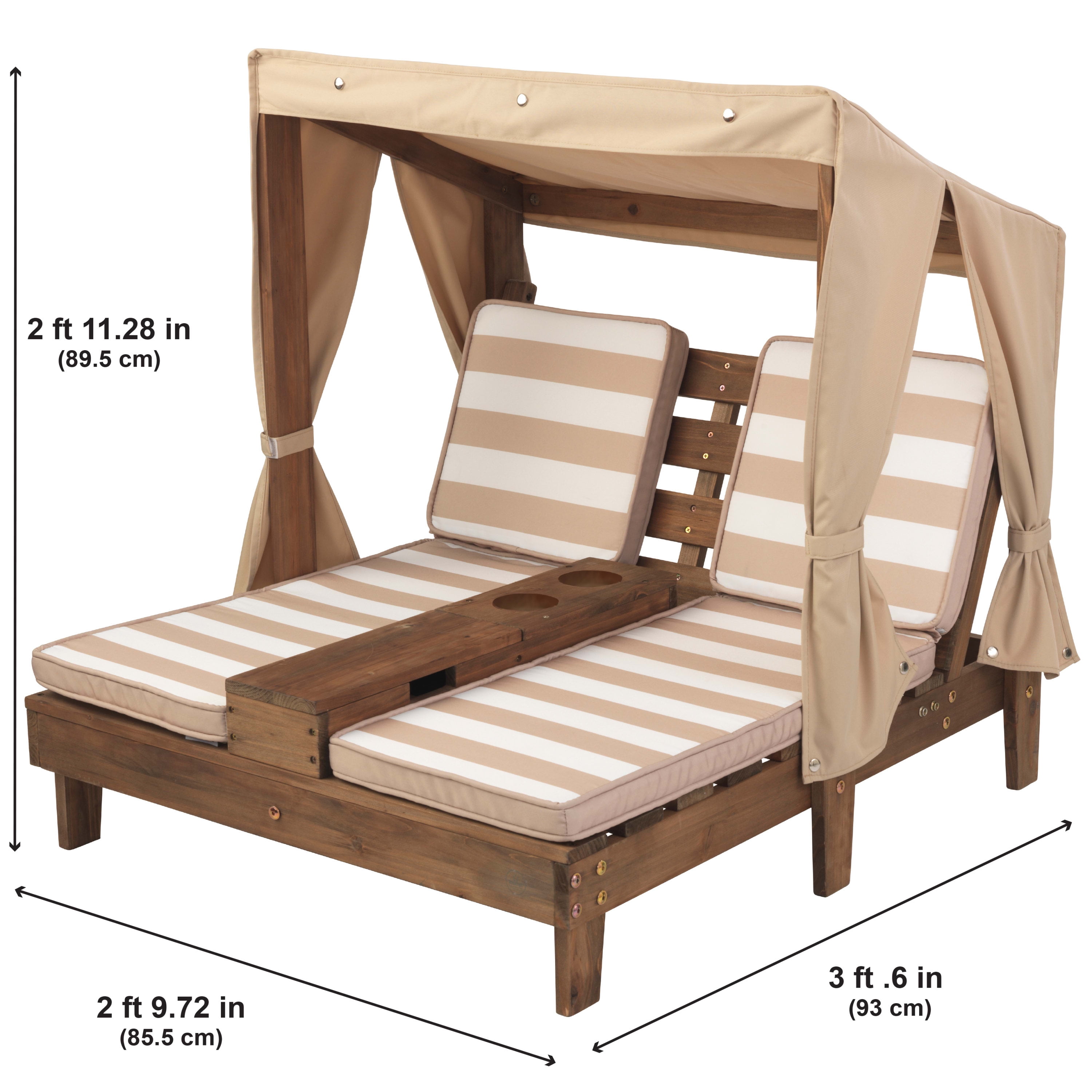 KidKraft Wooden Outdoor Double Chaise Lounge Cup Holders