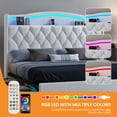 thumbnail image 5 of Craftian King Size Standard Bed Frame with Storage & Power Outlets, Upholstered Bed Frame with LED Lights & Headboard, White, 5 of 9