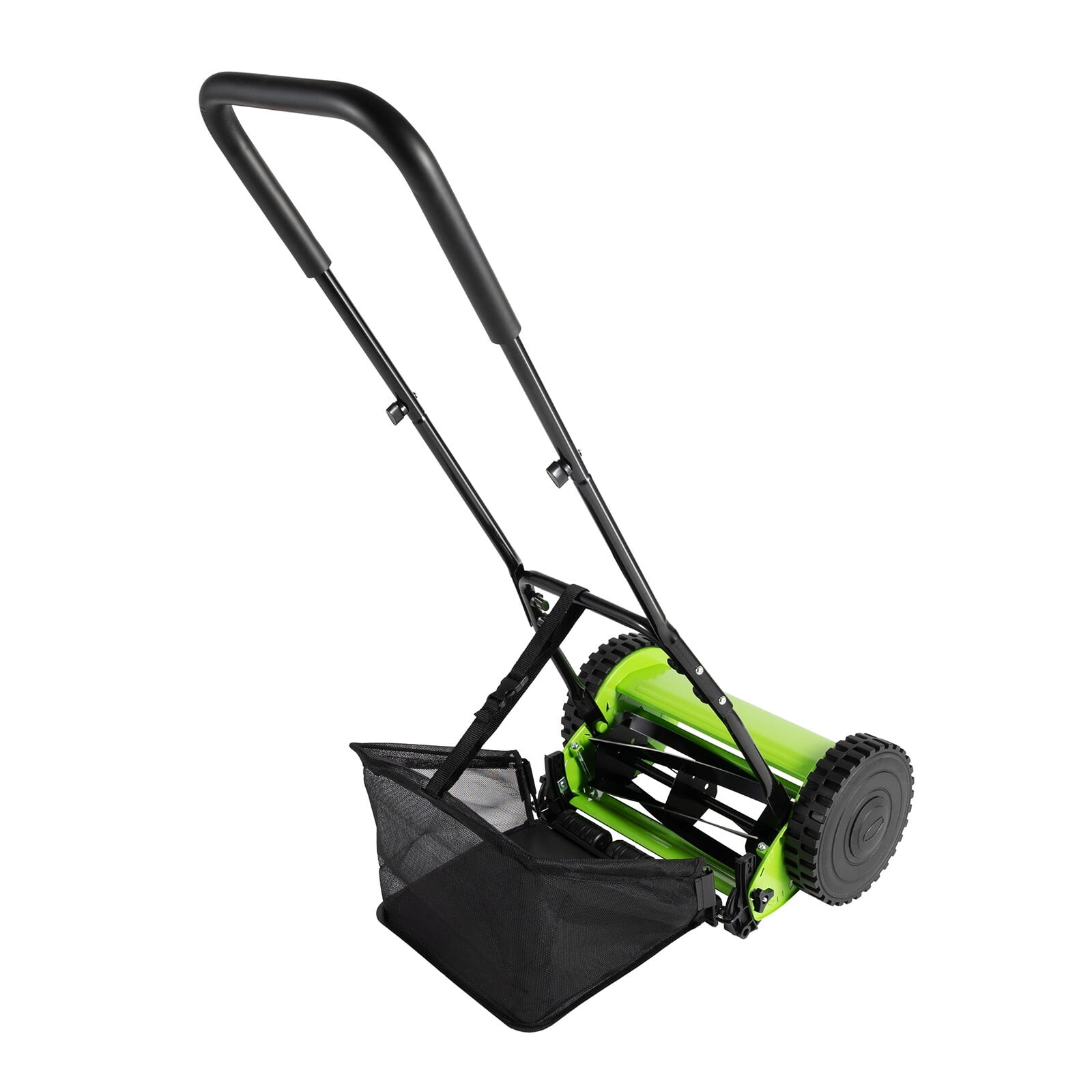 12'' Manual Lawn Mower, Adjustable Push Reel Cutter Hand-Powered Clipper Walk-Behind Trimmer with 5-Reel Design & 6-Gallon Collection Bag for Grass Leaves Debris on Lawns Courtyards