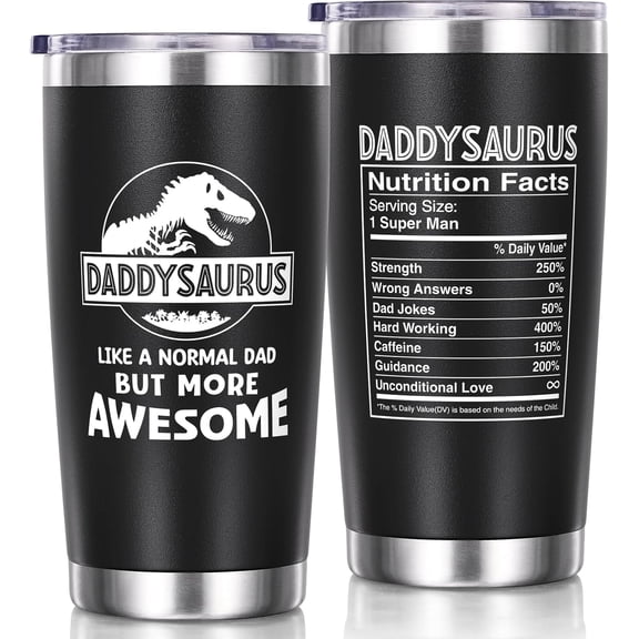 Gifts for Dad Fathers Day Dad Gifts from Daughter Son Wife, 20 OZ Tumbler Gift for Father, Men, Father in Law, Husband, Daddysaurus Unique Birthday Gift Funny Presents Boxed Insulated Cup with Lid