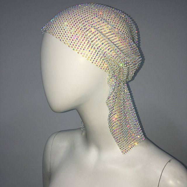 Accesorios para mujer, sombrero pirata elástico con diamantes de imitación, pañuelo de cola larga, pañuelo para la cabeza para actuaciones musicales