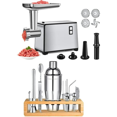

GUVSOETS 2500W Electric Meat Grinder Sausage Stuffer Maker and Bartender Kit 25pcs Cocktail Shaker Set