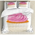 thumbnail image 1 of Orange and Pink Duvet Cover Set King Size, Illustration of a Pink Cupcake Celebration Delicious Dessert Baking, Decorative 3 Piece Bedding Set with 2 Pillow Shams, Pink Orange Cream, by Ambesonne, 1 of 3