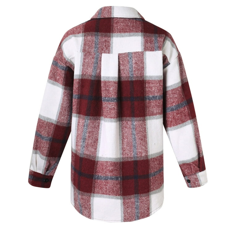 Womens Shirt with Tie V Neck Shirts for Women Women's Overcoat Classic  Button Down Plaid Printed Winter Lined Lapel Snow Coat Shirts Outwear With 